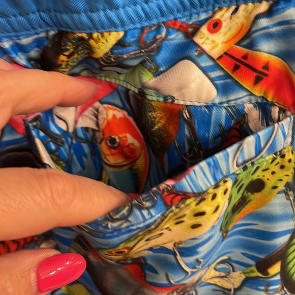 BASS PRO SHOPS men’s fishing lures print swim trunks / swim suit w/pockets sz L - Picture 9 of 12